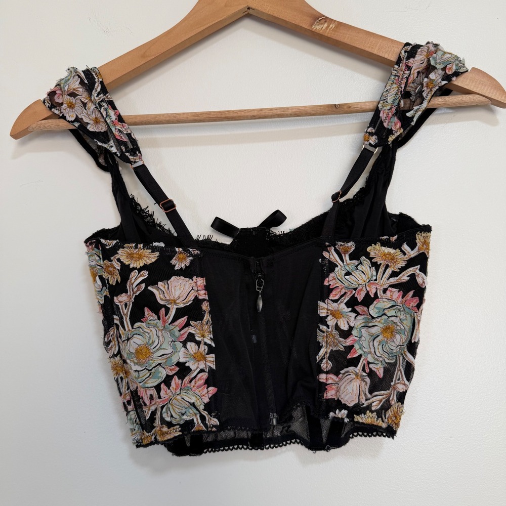 Victoria's Secret Dream Angels Floral Corset Top Womens 32C Black Embroidered - Picture 2 of 12